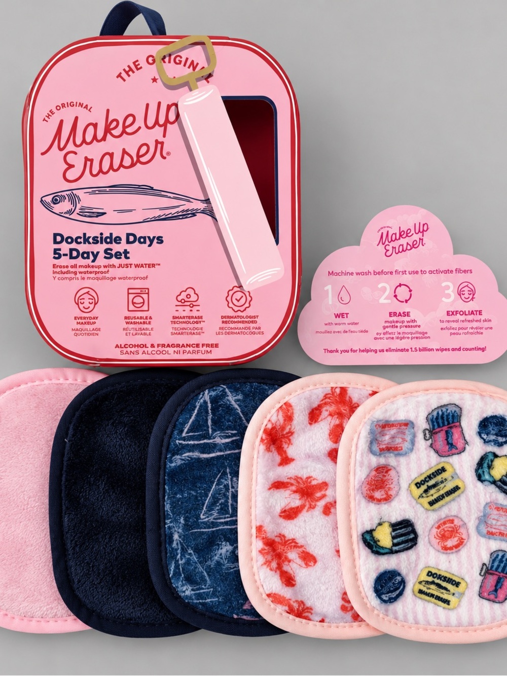 MakeUp Eraser Dockside Days 5-Day Set - Pink & Navy Pads